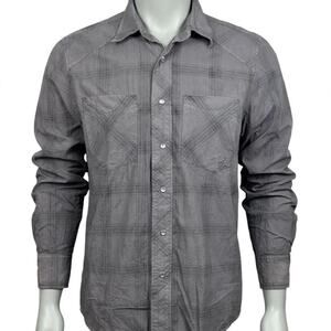 Alpinestars Long Sleeve Plaid Button Up Shirt Mens L Gray Moto Casual